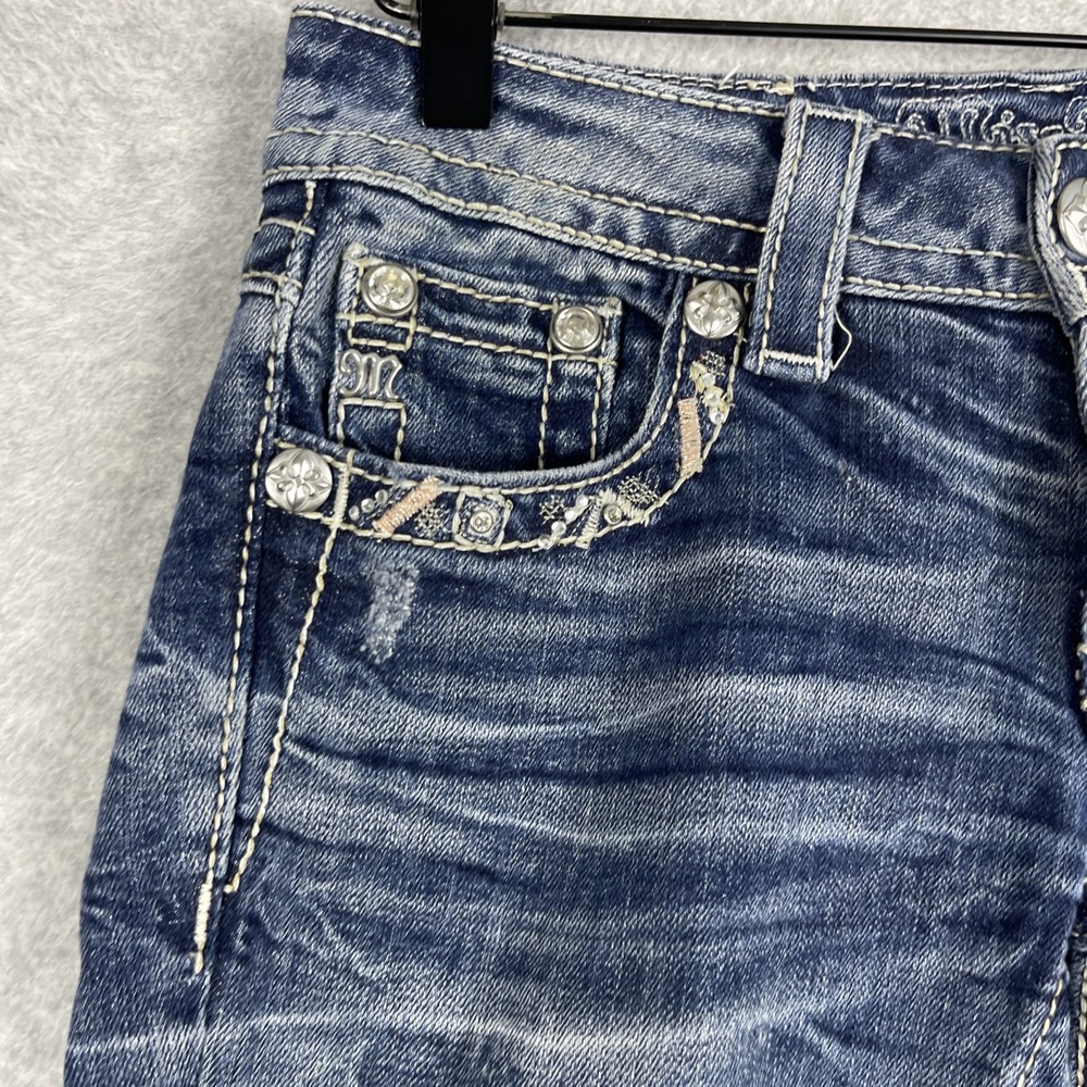 Miss Me Embellished Cropped Straight Leg Jeans Womens 25 Medium Wash Rhinestone - Picture 4 of 15